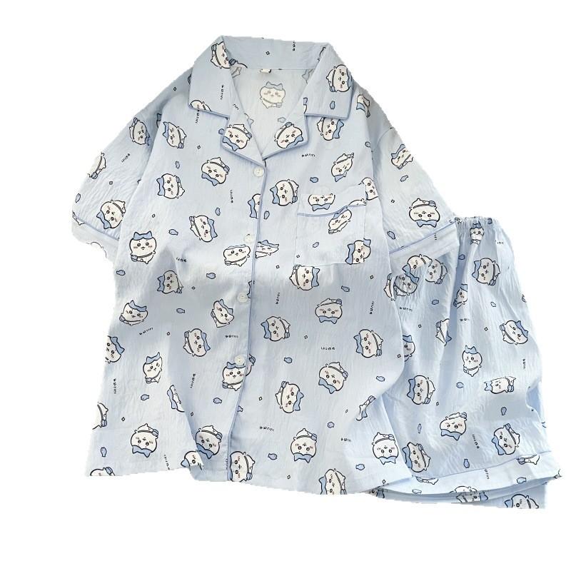 Summer new pajamas women's short-sleeved shorts thin cloud cotton cartoon cute large size Korean version loungewear