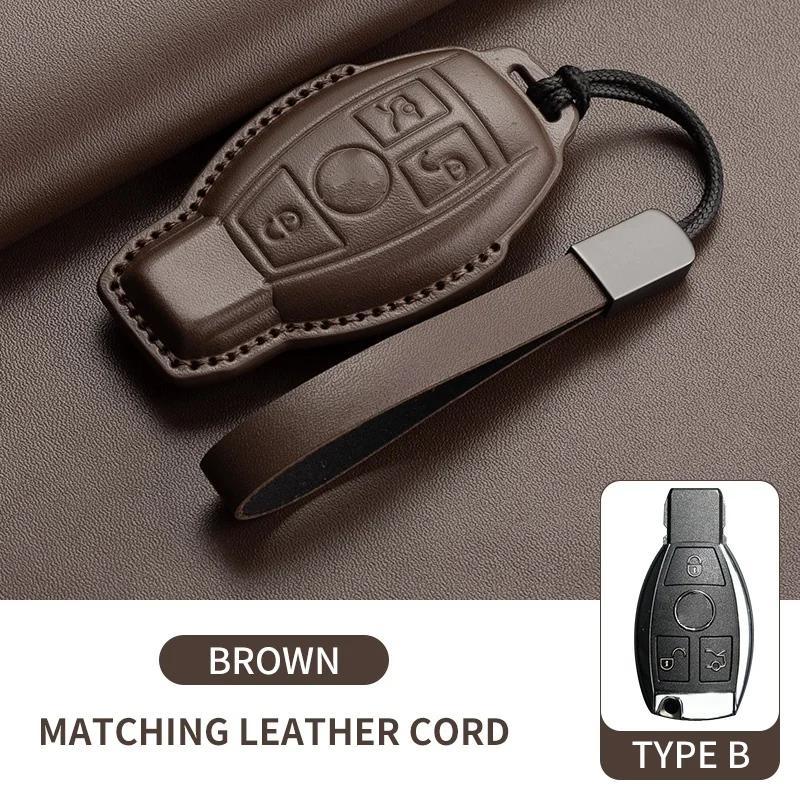 Leather Car Key Case Cover For Mercedes Benz E C G M R S Class W204 W212 W176 GLC CLA GLA AMG 2025 Key Shell Car Accessories
