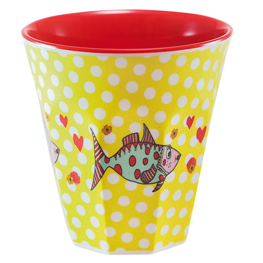 Les Trésors De Lily [R0625] - Red Yellow 'Saperlipopette' Melamine Cup (Mrs. Fish) - 7. 5x7. 5cm