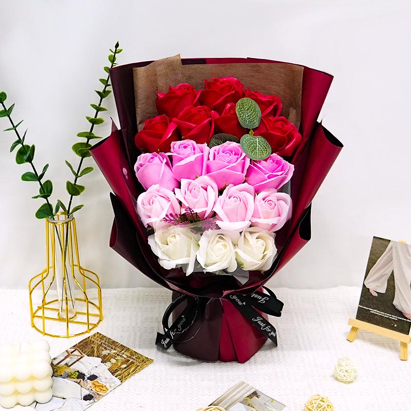 18 Rose Soap Flower Bouquet Gift Box for Qixi Valentine's Day