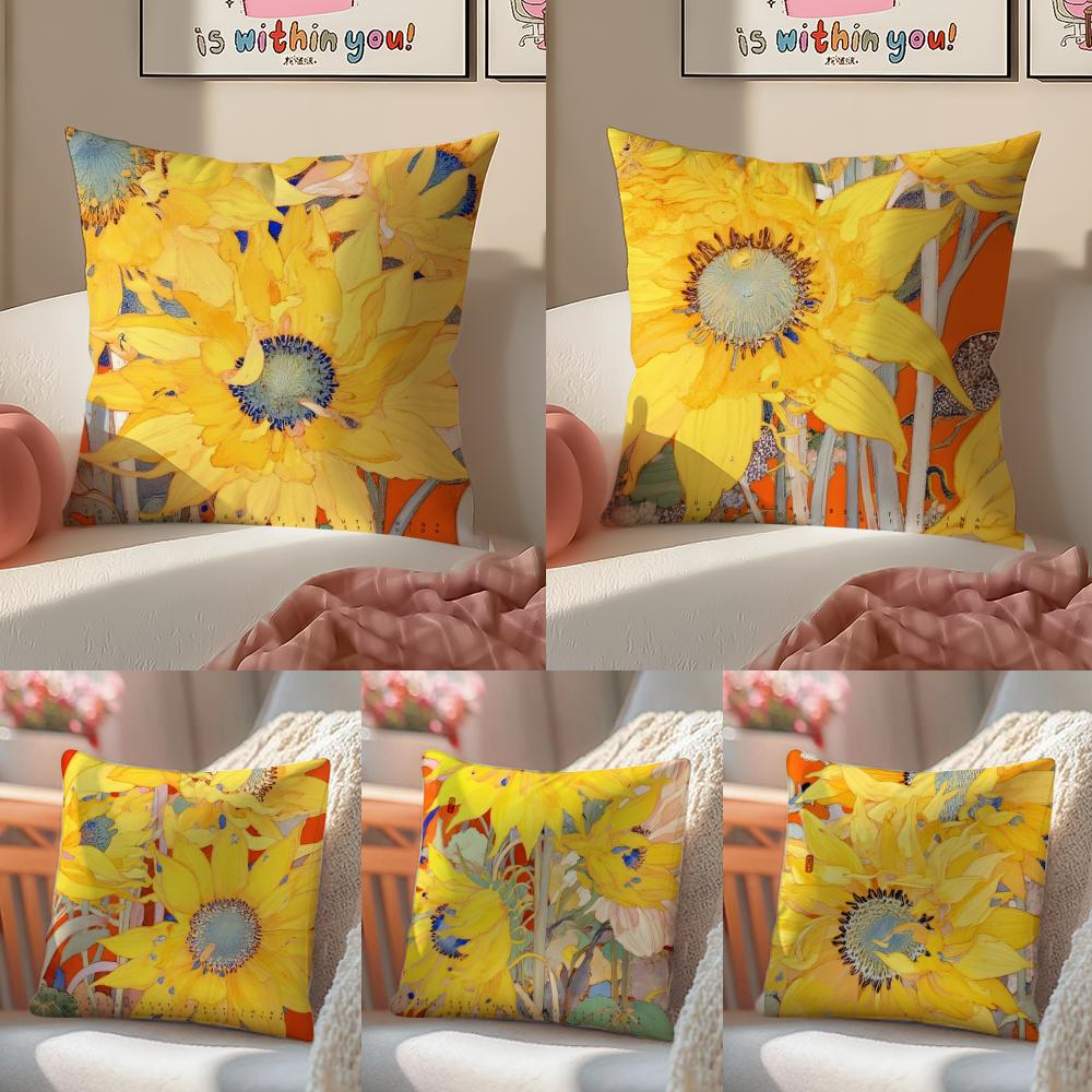 sunflower Cushion Cover Pillowcase Short Plush Invisible zipper Room Sofa Cushion Cover