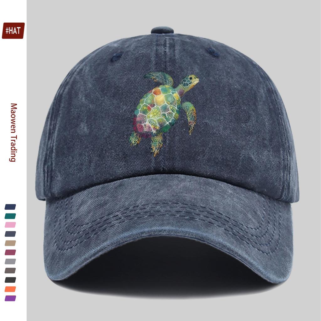 Pc Adjustable Trucker Cap Suitable for Men  Women Lightweight Vintage Washed Turtle Print Snapback Hat NonElastic Buckle Cl