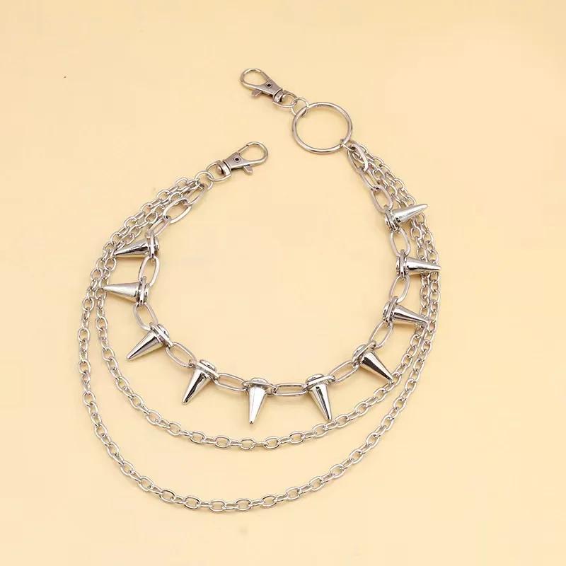 Personality Trendy Punk Rivet Stage Show Multi-layer Metal Multi-layer Trouser Chain for Men Women Jeans Waist Chain Accessories