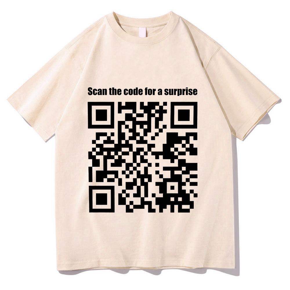 Funny QR Code T-shirts Prank Funny Cotton Tops Scan The Code for A Surprise Tees Women Men Creative Clothing Loose Tshirts Trend