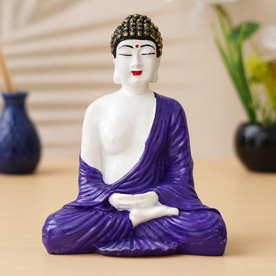 Lila Weiße Harz Handgefertigte Meditierende Lord Buddha Statue für Wohnzimmer Heimdekor Büro |