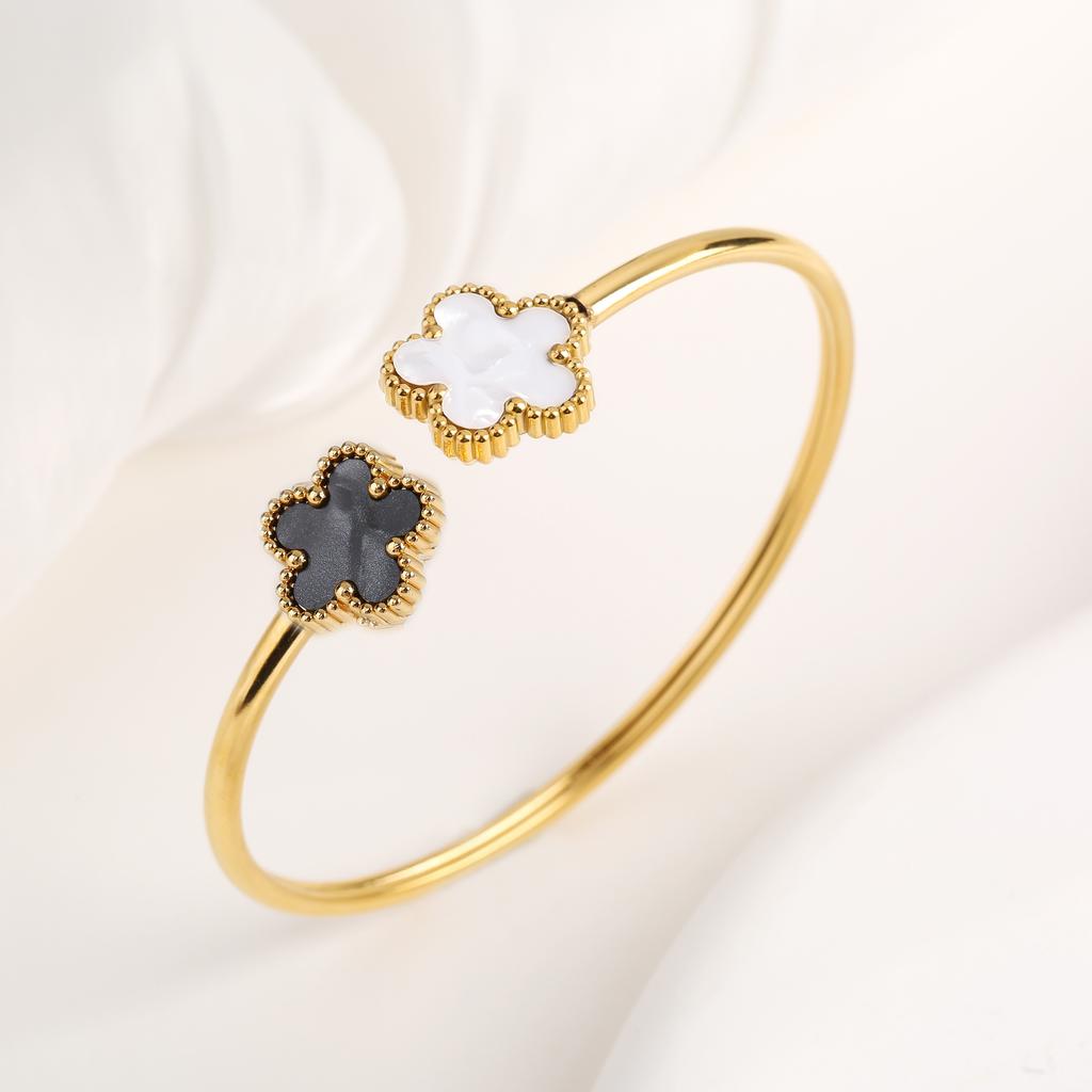 New Creative Stainless Steel Five-Leaf Flower Open Bangle Temperament For Woman Party Birthday Zircon Gift Daily Wear Clover