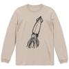 Long Sleeve Stylish Crew Sand Ocean Squid Design [igsticker] T-Shirt, Men's/Women's, Neck, Print, Beige, Unisex, 032240,
