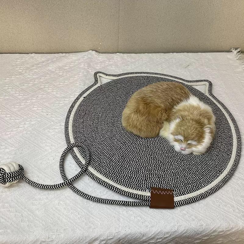 Cat Scratcher Mat Natural Cotton Rope Cat Scratching Pad Round Cat Wall & Floor Scratch Pad Furniture Protector for Wall, Sofa