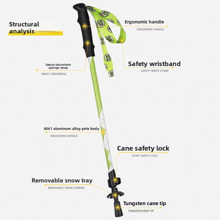 Factory Direct Children s Outdoor Trekking Poles Aluminum Alloy Telescopic Adjustable 60-100cm Non-slip Hiking Stick зелёный