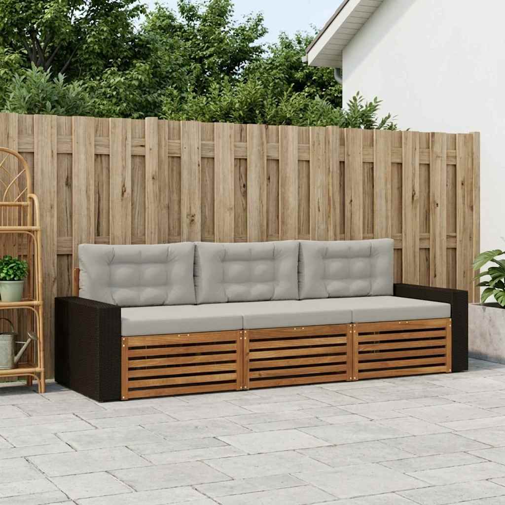 Outdoor Sofa Set 3 Pcs Natural and Light Grey Polyester