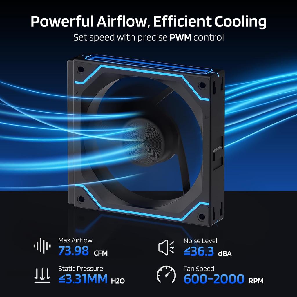 LTC CF-122D 120mm PC Case Fan, Daisy Chain Connection, Reversible Airflow, 2000RPM, Infinity Mirror ARGB Lighting, HDB Bearing PWM Computer Case