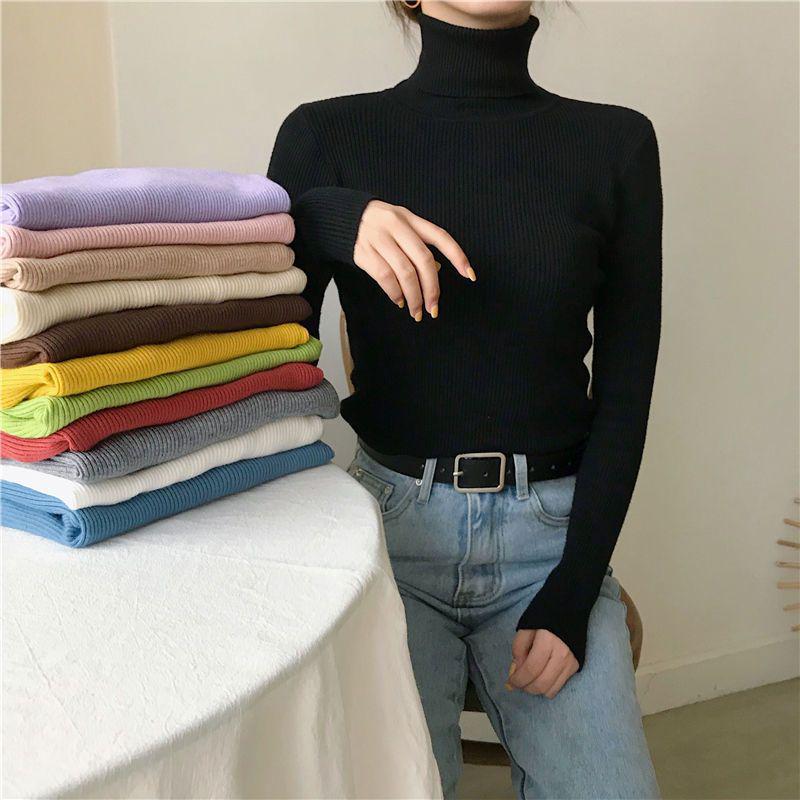 Women's Slim Fit High Neck Knitted Sweater: Versatile for Autumn and Winter