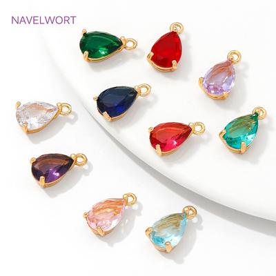 18K Gold Plated Brass Droplet Charms Pendants For Jewelry Making Accessories,Transparent Crystal Charms,DIY Jewelry Materials