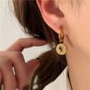 Ramos Round Coin Drop Earrings For Women Stainless Steel Earring Geometric Square-shape Earings Plated Gold Trendy Earing Jewell