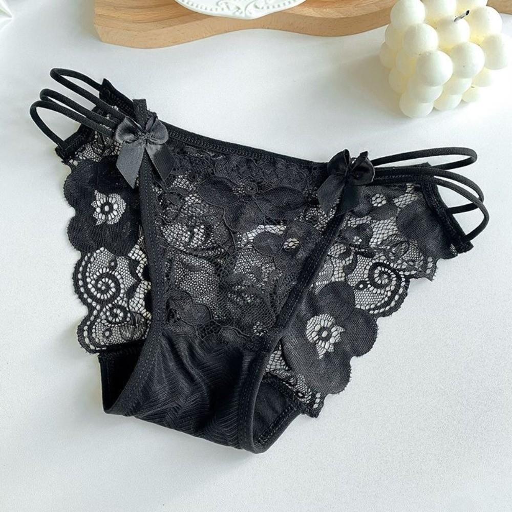 Transparent Lace Flower Panties Bow Lace Mesh Briefs Thin Strap Women Underwear Gifts