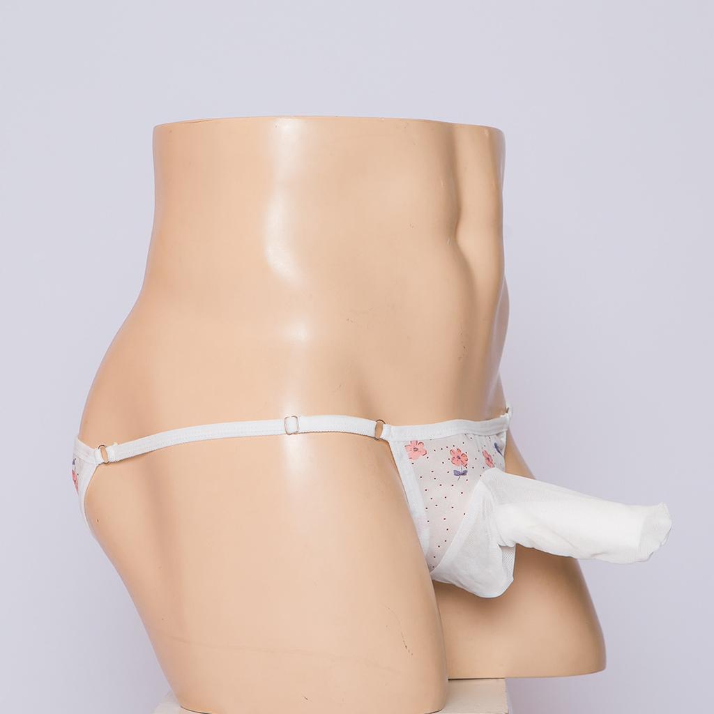 Majtki z kieszonką Sissy Męskie Stringi z trąbą słonia T-Back Siateczkowe Przezroczyste G-String Regulowane Niskie Majtki Otwór na Penis Bielizna