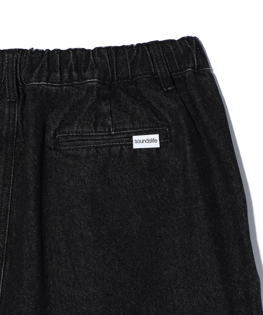 SOUNDSLIFE Two Tuck Denim Shorts Black