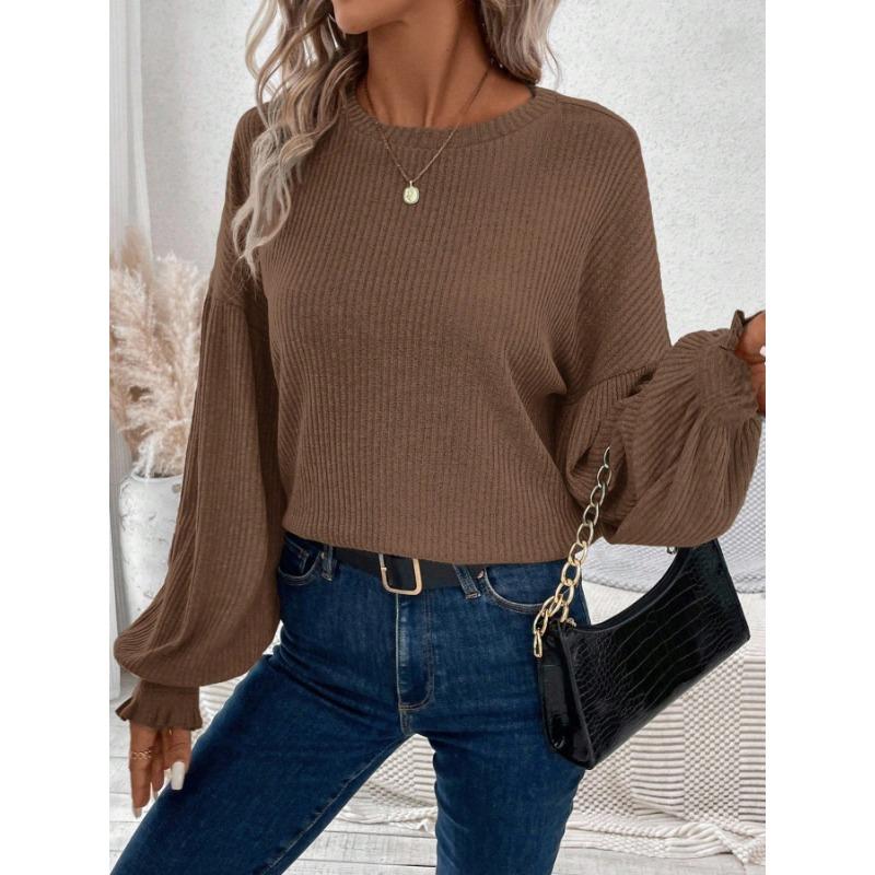 Women S Solid Color Crew Neck Long Sleeve Loose Fit Casual T Shirt