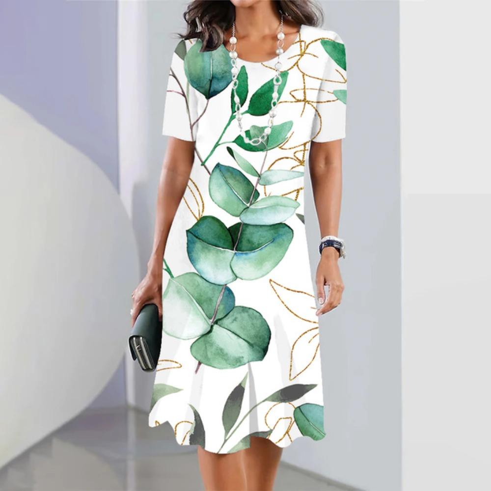 New Dress Fashion Woman Summer White 3D Printing O Neck Short Sleeve Sundresses Casual Vestidos Loose Maxi Dress