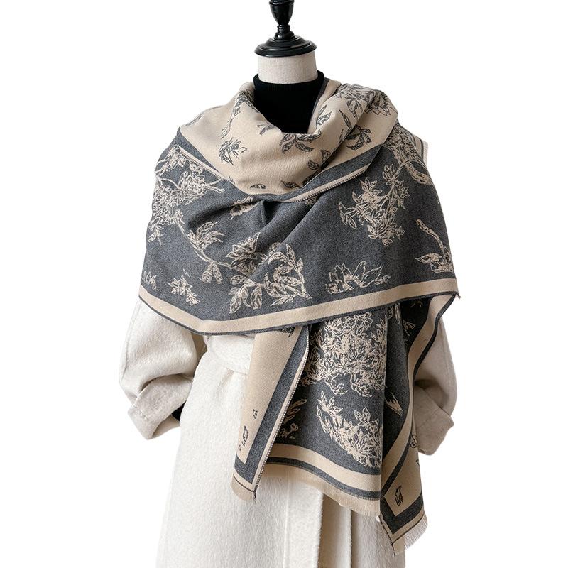 Imitation Cashmere Scarf Female Plant Retro Versatile Student Thickened Scarf Dual-Purpose Air Conditioner Shawl Outside
