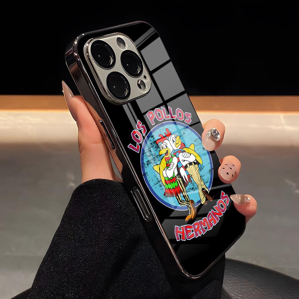 

Los Pollos Hermanos Breaking Bad Phone Case Luxury Glass Phone Case For IPhone 17 16 15 14 13 12 11 Pro Max Plating Frame Cover iPhone 12