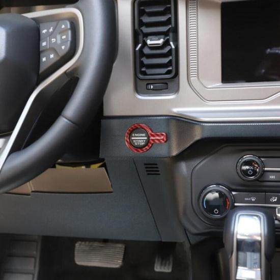 For 21-2024 Ford Bronco Red Carbon Car Engine Start/Stop Push Button Trim Cover