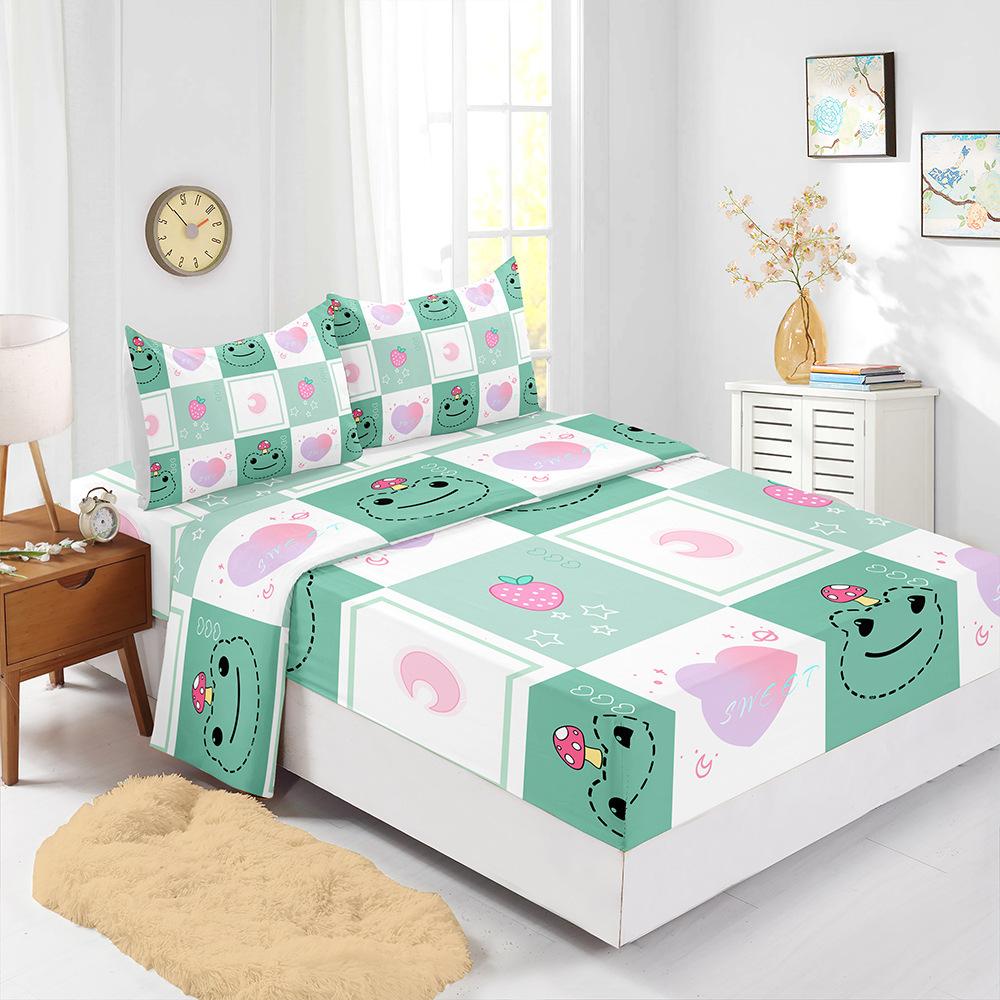

Four-Piece Mattress Sheet Cartoon Frog Mattress Protective Cover Bedding (90cm * 190cm * 40cm) Pillowcase * 1
