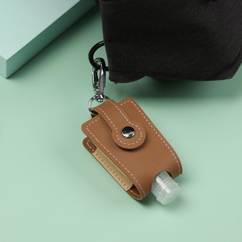 PU Leather Hand Sanitizer Holder with Metal Keychain Empty Refillable Bottle Perfect Small Gift for Friends