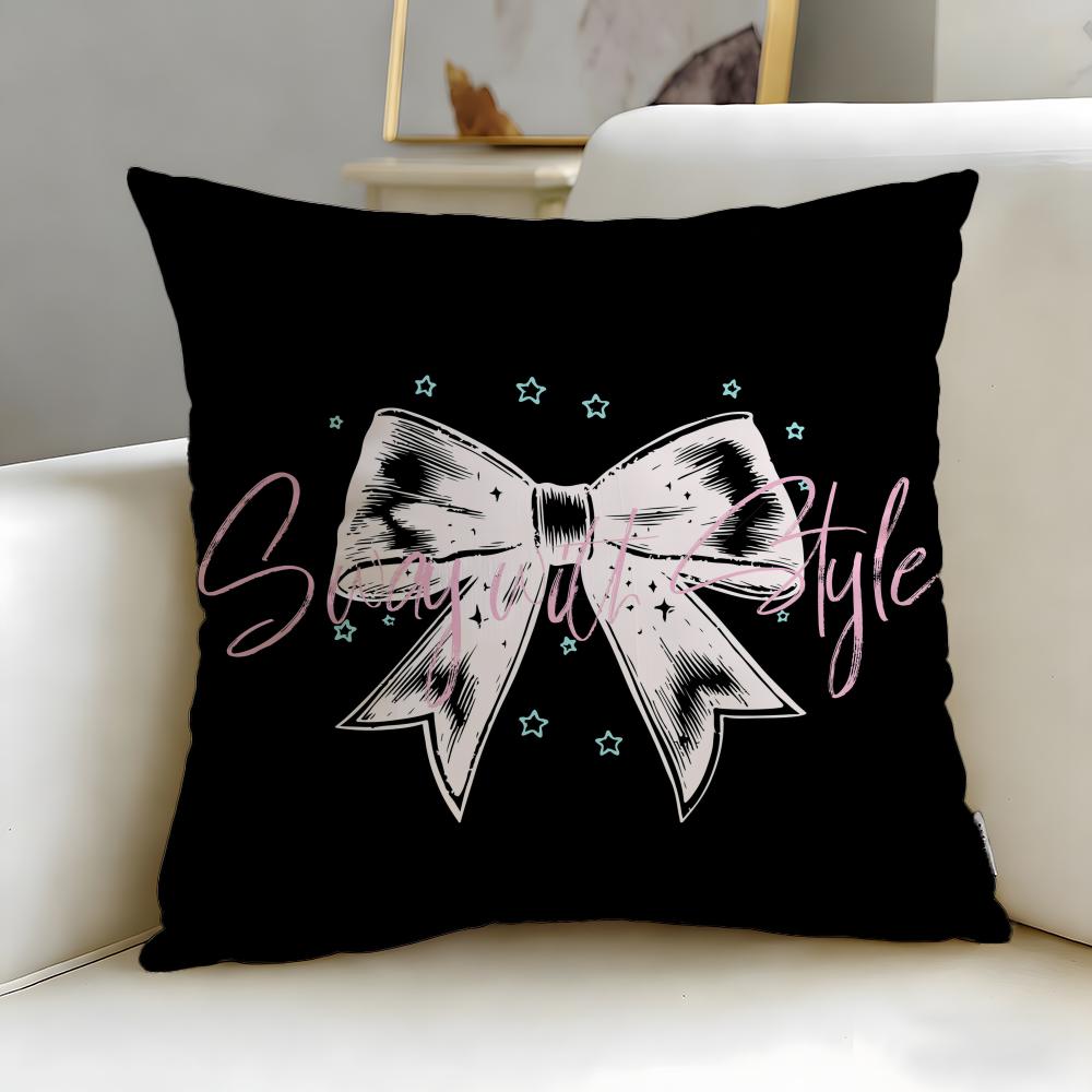 classic theme Bow Cushion Cover Soft  EasyWash Pillow Case  Versatile for Couch Bed Travel and Office