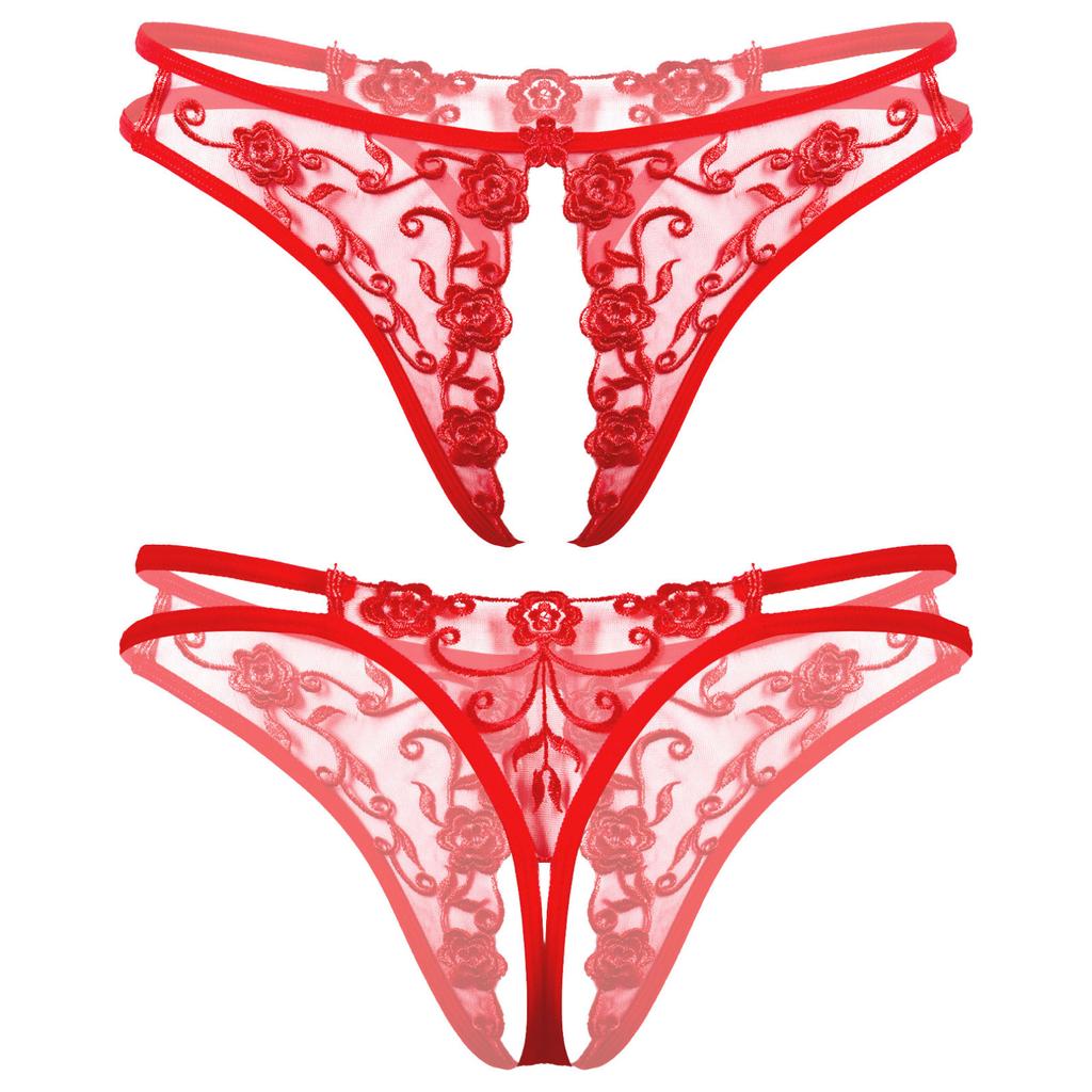 Adult Men Lingerie Briefs Flower Embroidery Lace Thong Underwear