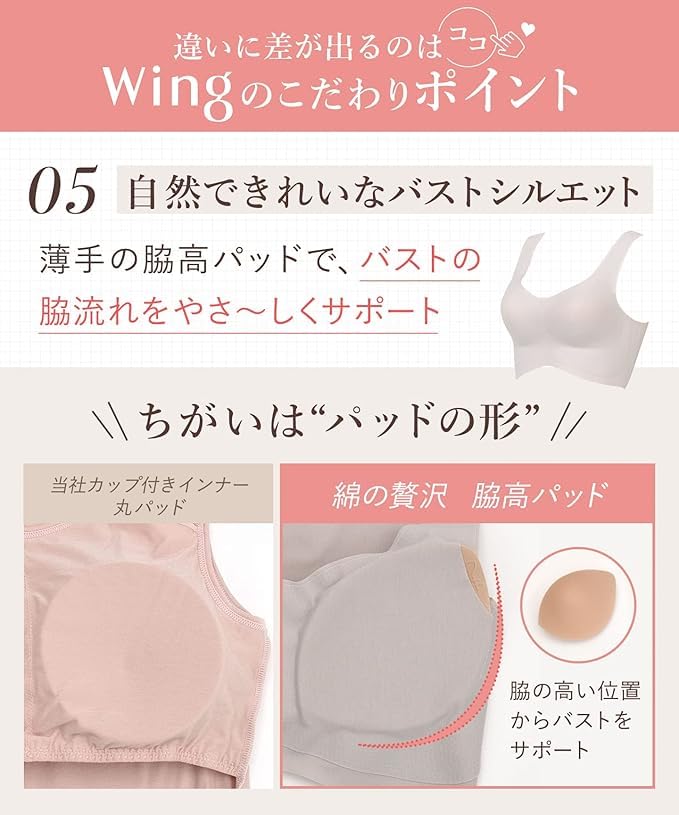 Cotton Blend Comfortable and Less Half Top KB1031 PO L [Wing/Wacoal] Non-wired Bra, Material, Beautiful, Stuffy, [Luxurious Cotton] Women's