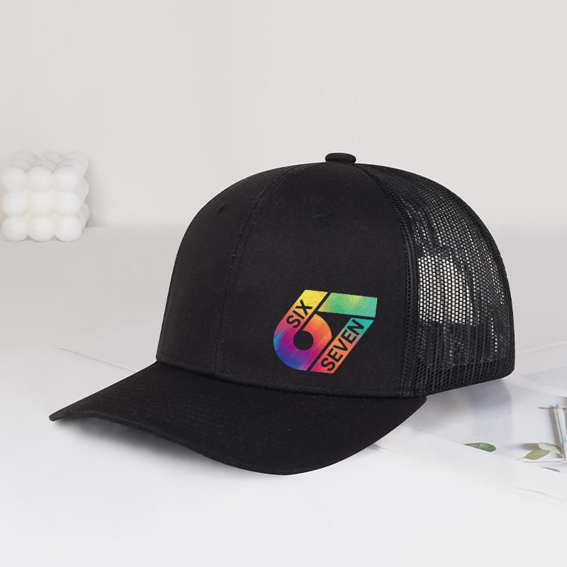 67 Six Seven Rainbow Print Trucker Hat Men Women Vintage Mesh Back Adjustable Truck Cap Casual Streetwear Sun Hat