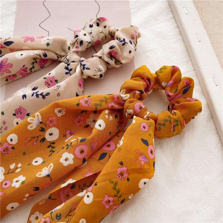 Pastoral Floral Print Long Ribbon Hair Ties Romantic Flower Patterned Ponytail Holders Fresh Spring Style Decorative Headwear