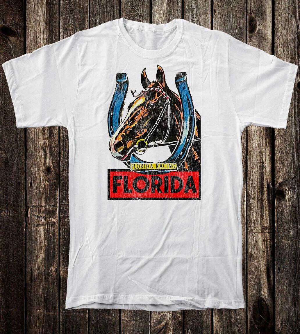 Retro Travel Tee T Shirt Vtg Art Tourist Souvenir State Florida Horse Racing 4XL