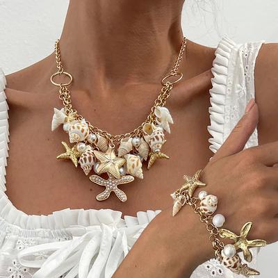 DIEZI Bohemian Beach Style Starfish Shell Conch Pendant Necklace For Women Party Gift Fashion Clavicle Chain Necklace Jewelry