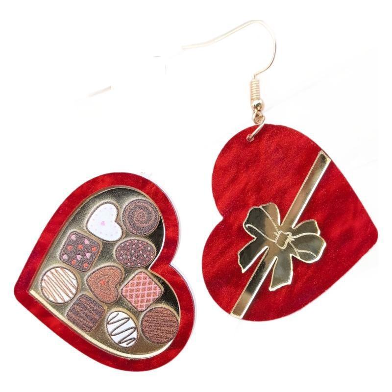 Hot Sale Valentine's Day Love Earrings Peach Heart Rocket Gift Box Ice Cream Burgundy Retro Premium Earrings