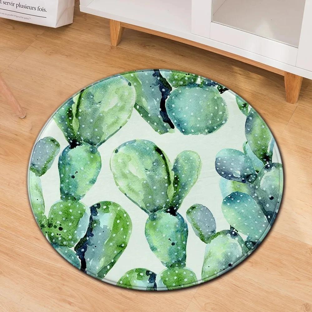 Watercolor Desert Cactus Floral Round Carpet Tropical Plants Round Rugs Floor Mat Living Room Bedroom Dorm Home Decor Chair Mat
