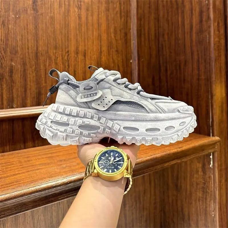 

Fashion Men s Sneakers Breathable Mesh Spring Autumn Casual Retroheight Increasing Lace-up Anti Slip Fashion Korean Outdoor Casual Shoes 44 серый
