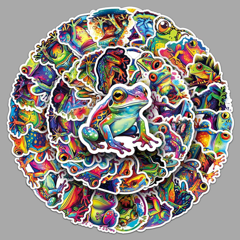 Colorful Frog Cartoon Animal Stickers: Trendy, Creative, Waterproof for Journals & Luggage (50 Sheets)