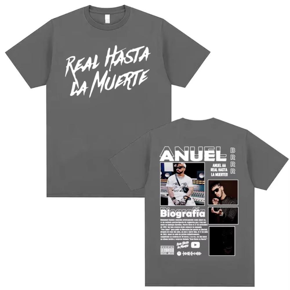 Rapper Anuel AA Real Hasta La Muerte Cover T Shirt Male Fashion Hip Hop Oversized T Shirt Men Women Casual O-Neck Loose T-shirts