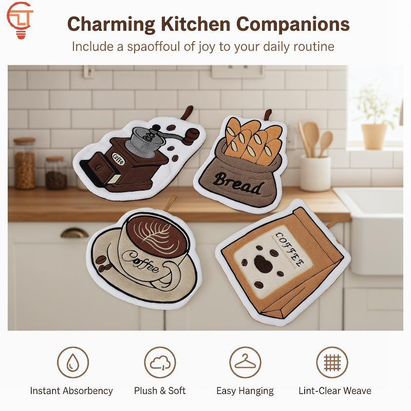 1Pcs Absorbent Hand Cloth Coffee Bread Hand Towel For Kitchen Bathroom Hand Cloth Cartoon Hand Towels Convenient Hanging Towel