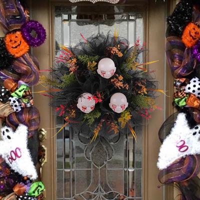 Halloween Skeleton Wreath Decoration Mesh Rose Head