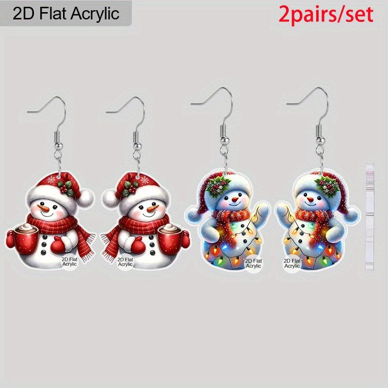 2 Pairs Cute Christmas Snowman Acrylic Earrings for Women Fashion Ice Cream Cup & Red Snowman Drop Earrings Christmas Earrings