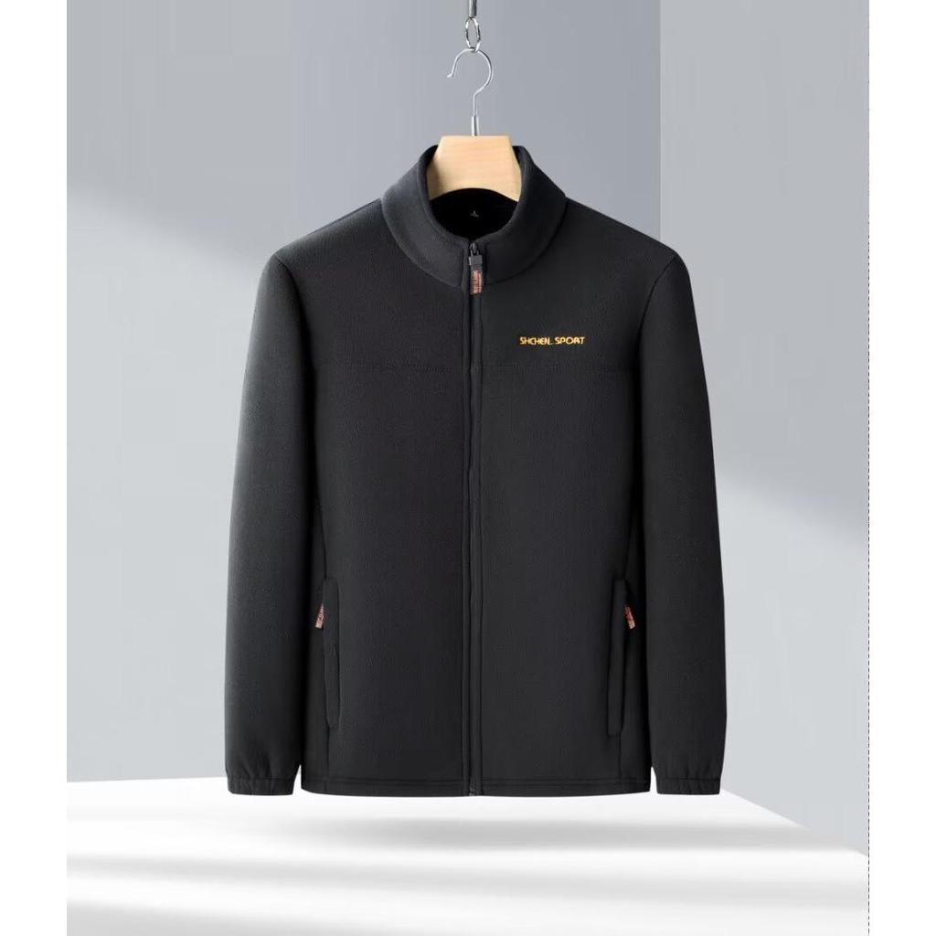 Men's Plus Size Stand Collar Fleece Jacket - Loose Fit for Spring and Autumn