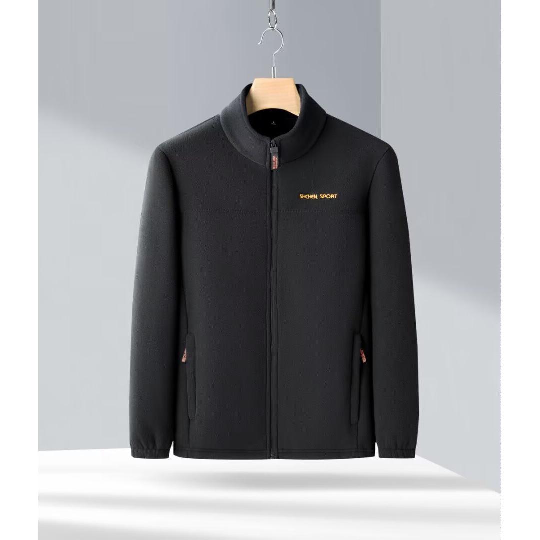 Men s Plus Size Stand Collar Fleece Jacket - Loose Fit for Spring and Autumn 2XL чёрный