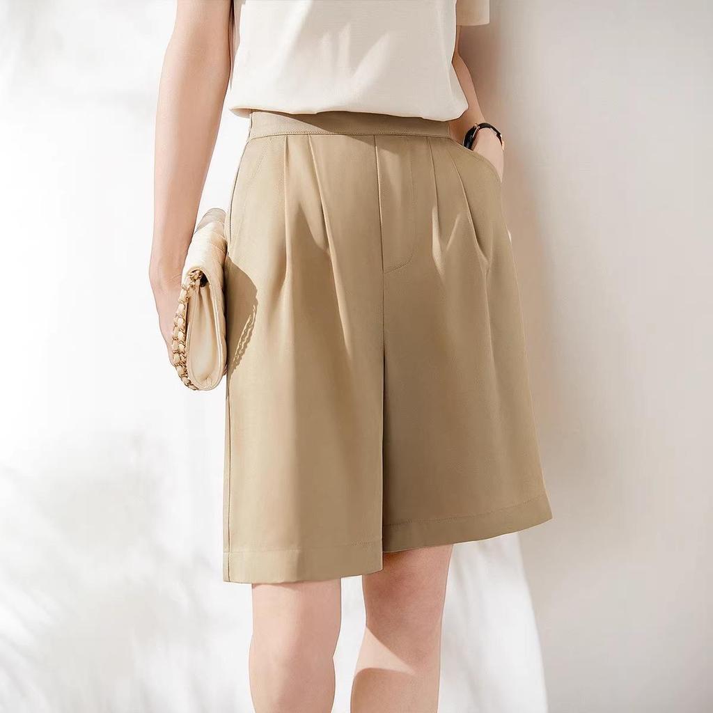 Premium Mulberry Silk High-Waisted Bermuda Shorts for Women