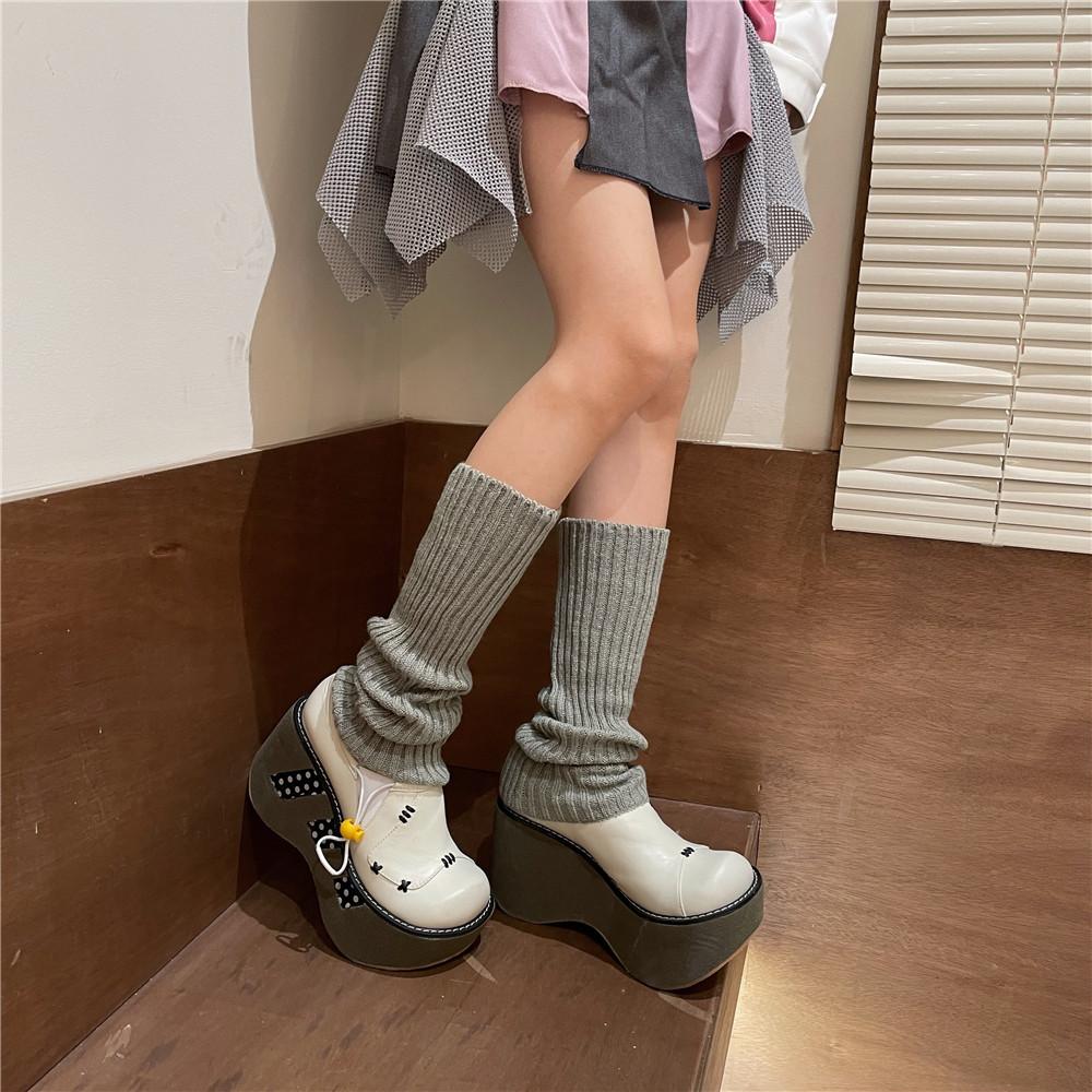 40cm Knitted Leg Warmers Women Sweet Jk Lolita Gothic Striped Harajuku Style Y2k Candy Color Arm Ankle Warm Slouchy Leg Covers