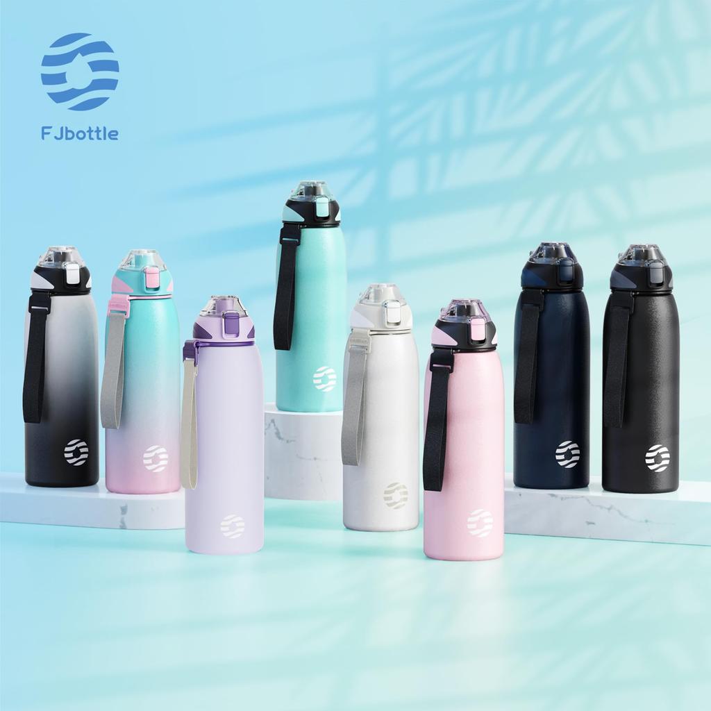 FJbottle 1 Liter Vacuum Insulated Sports Keeps Hot and Cold Drinks Hot or Wide Easy to Stainless Includes a Water Bottle Cover and Cleaning Stylish