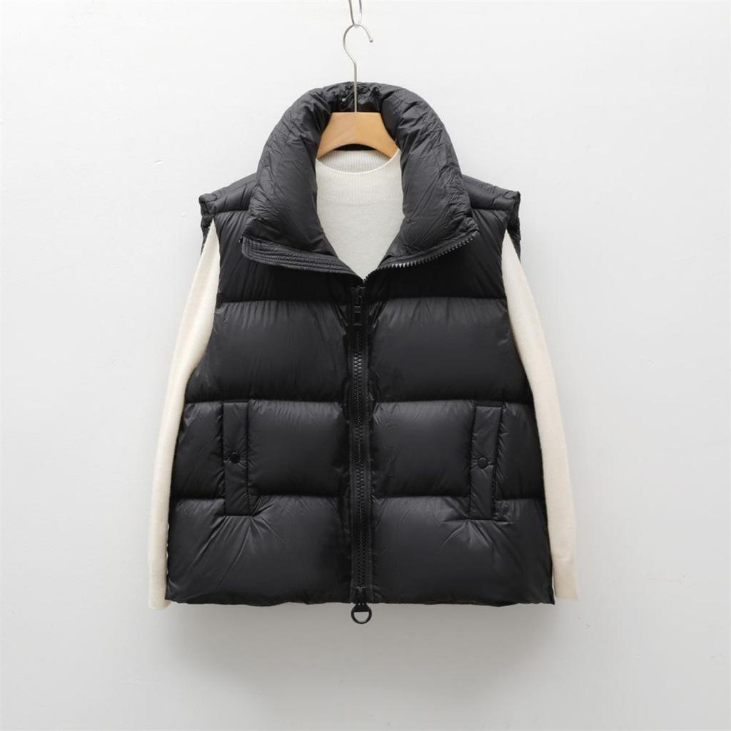 Feder 90 Weiße Gänsedaune Einfache und vielseitige Herbst- und Winter-Neuheit Einfarbige Weste Warme Daunenweste Damen