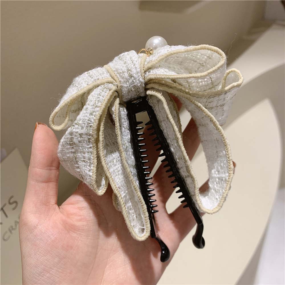 

Hair Accessories Korean Lattice Women Vertical Clip Banana Clip Bow Hairpin Ponytail Holder белый